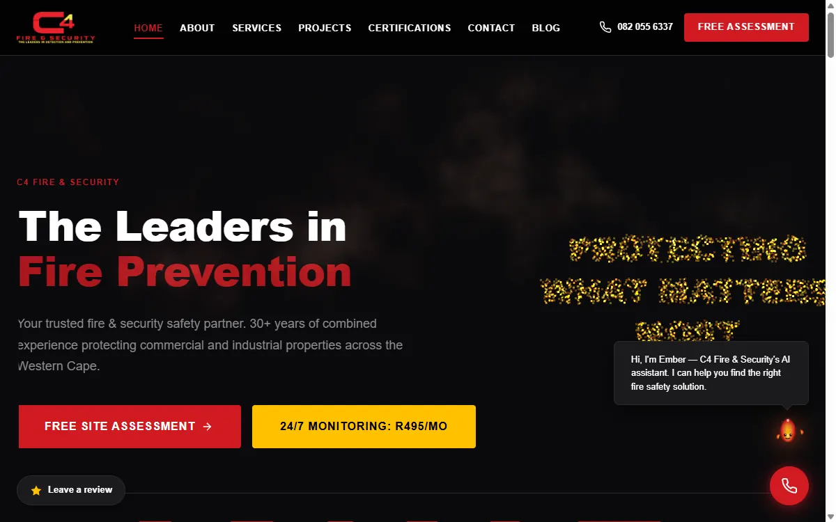 C4 Fire and Security website homepage, designed and built by KM Digital Solutions