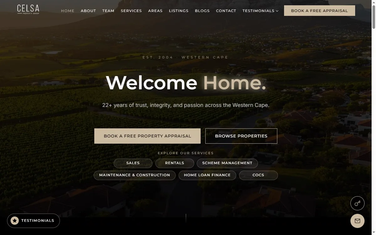 Celsa Property Group website homepage, designed and built by KM Digital Solutions