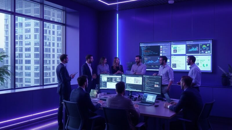 Team collaborating on business automation workflows in modern tech office - KM Digital Solutions