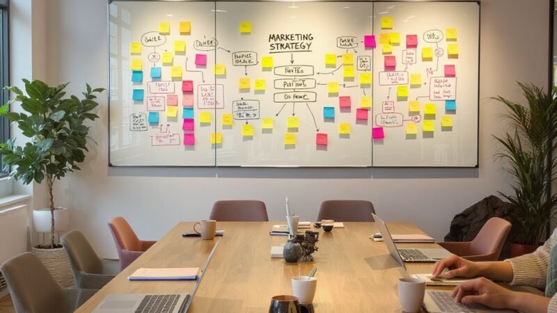 Marketing strategy planning session with whiteboard in Paarl office - KM Digital Solutions